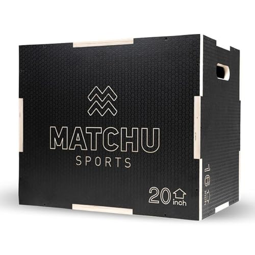 MATCHU - Plyo Box - Box Jump - Box Jump Box - Réglable - Surface antidérapante - Capacité de Charge jusqu'à 300 KG - Facilement transportable - Bois - Noir (16/20/24 inch)
