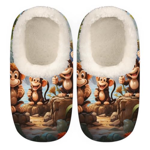 QsirBC Woods River Monkey Slippers for Women Men Soft Memory Foam Slippers Non-Slip Soles Indoor Outdoor Cozy Fuzzy Warm Slippers