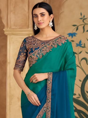 Image of AKHILAM Women's Satin Sequence Embroidery Saree With Unstitched Blouse Piece(SNDLWOD1601 TFH Parent)
