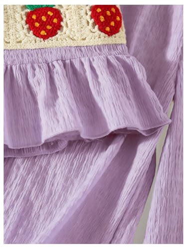 Image of WDIRARA Girl's 2 Piece Outfits Boho Floral Crochet Ruffled Sleeveless Cami Top and Wide Leg Pants