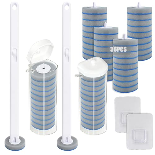 Wiseten Scopino per WC usa e getta, set da 2 spazzole per WC con 36 pezzi di detergente, spugna antibatterica, spazzola per WC per lavabo, vasca da bagno, lavandino