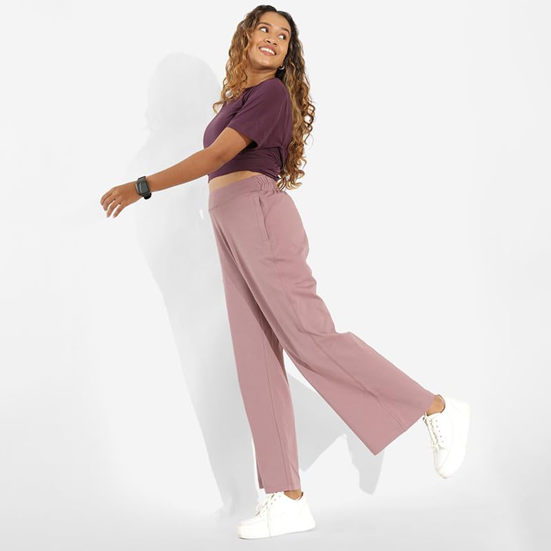 Image of BlissClub Women AM PM Cotton Wide Leg Pants | Wide Waistband | High Rise | Drawstring | 2 Pockets