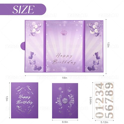 Image of Puple Gold Birthday Party Decorations,18 inch x 12 inch Creative Birthday Decorations Guest Sign in Book Alternative, for Men and Women of All Ages, Happy Birthday Party Supplies