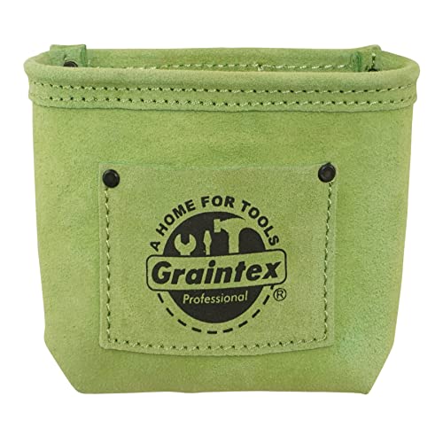Graintex Nail Screw Pouch with Clip Suede Leather Universal Steel Clip for Belt Riveted for Durability for Constructors Electricians Plumbers Handyman (Lime Green)
