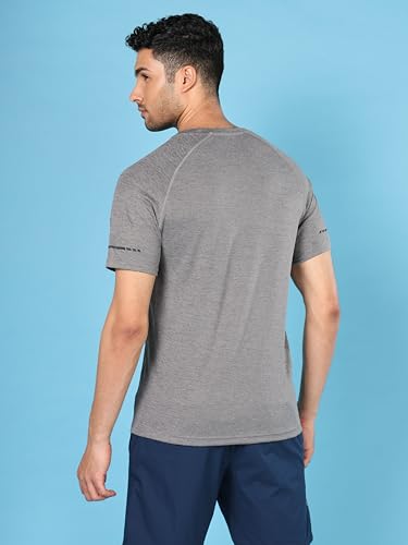Image of TECHNOSPORT Men's Melange Slim Fit Round Neck T-Shirt Double Cool Raglan Sleeve Slip On Polyester for Gym Running Workout UPF50+ Anti Odour