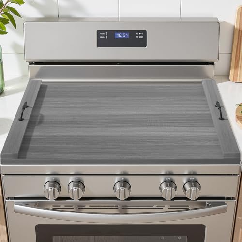 TIRYIUOU Gas Stove Top Cover: Wooden 30 * 22 Inches Electric Stovetop Covers Noodle Board with Handles Wood RV Cutting Board for Kitchen Counter (Grey)