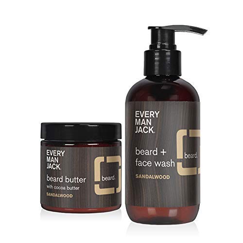 Every Man Jack, 4-ounce Sandalwood Beard Butter + 6.7-ounce Sandalwood Beard and Face Wash (BUNDLE PACK)