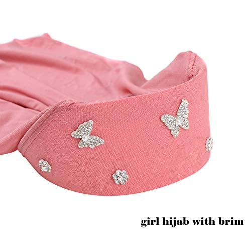 Lenmipot Little Girls Hijab Islamic Kids Hijab Headscarf Handmade Butterfly Rhinestone Muslim Hijab Cap For Girl (2-5Year) #TOP3