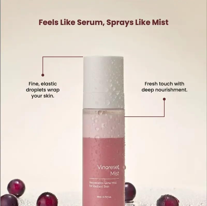 KI Vinoreset Mist Resveratrol Glow Mist for Radiant Skin - Resveratrol Infused Hydrating Mist for Daily Use Moisturizer Moisture 80ml / 2.70 fl.oz.