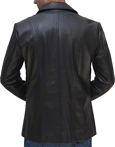 Image of fjackets Mens Leather Blazer Jacket - Real Lambskin Leather Sport Coat, 2-Button Blazer