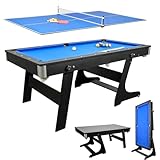 Kegoupdys Tavolo da biliardo pieghevole 3 in 1, tavolo da biliardo, tavolo da gioco multifunzione da 6 piedi, per bambini, adulti, ping pong, tavolo da tavolo, biliardo con accessori.