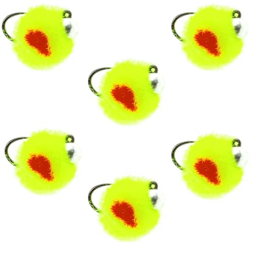 The Fly Fishing Place Tungsten Bead Barbless Euro Jig Chartreuse Egg Czech Nymph Flies, Size 14, 6-Pack