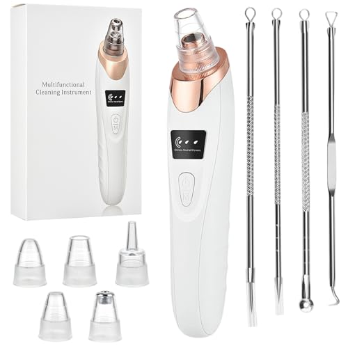 hautllaif Blackhead Remover Vacuum Rechargeable Black Head Remover for Face with 5 Suction Heads 3 Power Modes for Deep Cleansing Deep Cleansing Unclogging Pores Blackhead Remover Tool