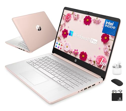 Image of HP Flagship 14 inch Laptop Computer for 2026 Business Student with Office Suite, Copilot AI, Intel Quad-Core CPU, 4GB RAM, 628GB Storage (128GB UFS+500GB Ext), Wi-Fi 6, HubxcelAccs, Win 11 Pro, Rose Gold