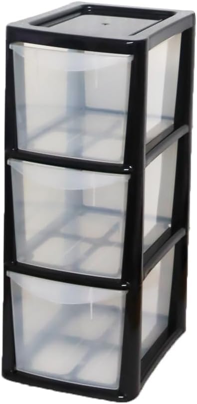 ALEEZ - 3 Drawer Plastic Storage Unit - Space Saving Multipurpose Medium Drawers - Clear Design Home Office Storage Durable Draws - Tabletop, Desktop Drawers - 48cm (H) x 19cm (W) x 25cm (D) — image 1