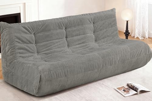 Image of Bean Bag Chair,Giant Beanbag Chairs for Adults,Comfy Large Fireside Chair Lazy Sofa,Corduroy Bean Bag Lounger with Memory Foam Filled,Floor Sofa Couch for Living Room (Light Grey, 3-Seater)