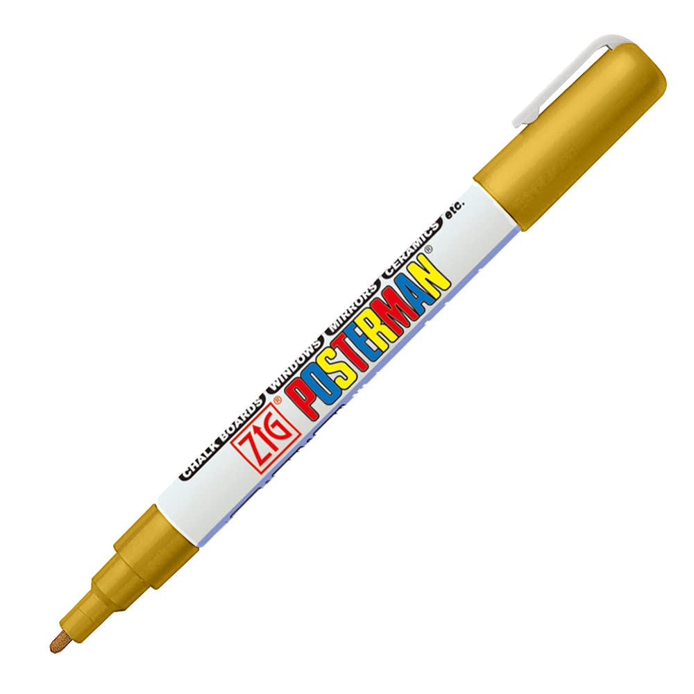 ZIG Posterman Fine Gold 1MM Markers Are Effective On Surfaces Such As Glass, Plastic, Metal, Wood And Stone Permanent Marker For Lettering, Calligraphy, Illustration, Art, Drawing, Writing,