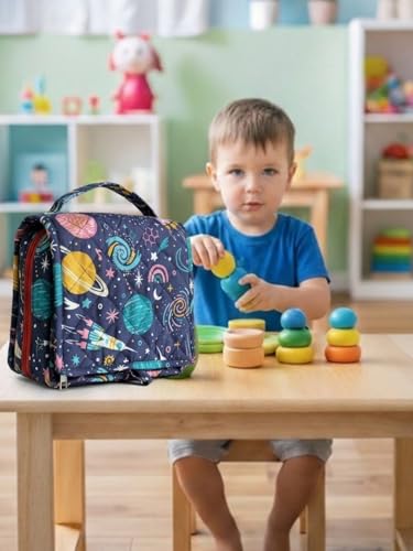 Image of Foldable Travel Kit | Multipurpose All-in-One Compact, Durable, Lightweight, Waterproof, Bag | Travel Friendly Pouch Ideal for Diaper, Medicines, Accessory & Toiletry (OuterSpace Print)