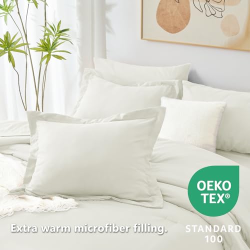 CozyLux King Size Comforter Set Ivory, 7 Pieces Bed in a Bag King Comforter Set with Sheets, Soft Bedding Set with Down Alternative Comforter, Fitted Sheets, Flat Sheets, Pillow Shams and Pillowcases