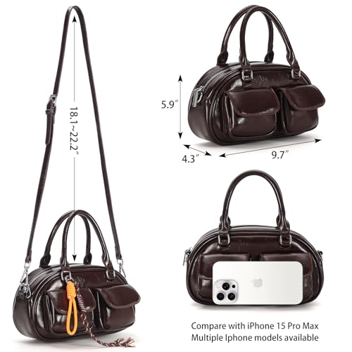 Image of Crossbody Bags for Women Leather Barrel Bags Trendy Ladies Shoulder Bag Top Handle HandBag Satchel Bags for Women