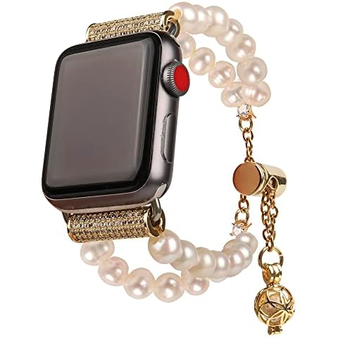 Guran Compatible with Apple Watch Band 38mm 40mm 41mm 42mm 44mm 45mm 49mm, Adjustable Pearl Beaded Watch Bands Straps,Women Replacement Wristbands Bracelet for iWatch SE Ultra 8 7 6 5 4 3 2 1 Cover