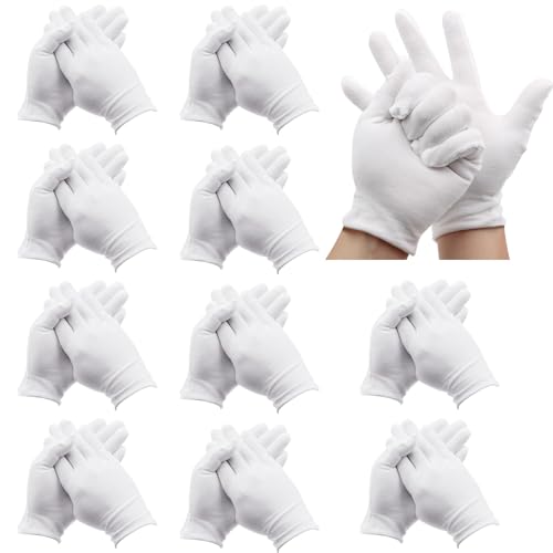 ZYKORT 11 Pares Guantes de Algodón Blancos, Guantes Humectantes de Reutilizables, Talla Única Guantes Hombre y Mujer para Manos Cuidado, Joyas Inspección, Eczema, Trabajo Diario, Autos Reparación