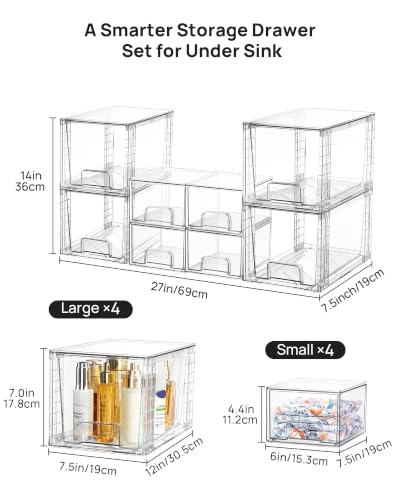 Image of Vtopmart 8 Pack Clear Pull-Out Under Sink Organizer Set (4 Large & 4 Small)