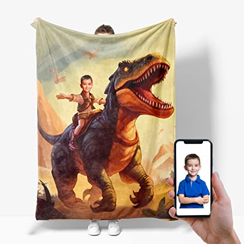 Personalized Dinosaur Blanket Photo Face Blanket Alphabet Dinosaur Birthday Gifts for Boys