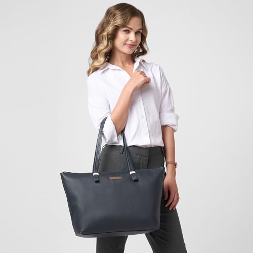 Image of Caprese Polka 16 Inch Laptop Compatible Large Tote Bag for Women | Stylish, Durable, Multi-Compartment Design for Work, Travel, Shopping | Comfortable Straps Shoulder and Handheld Bag