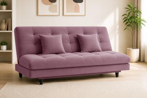 Image of Los Angeles Modern Convertible Futon Sofa Bed, Tufted Upholstered Folding Couch with Adjustable Backrest, Space Saving Sleeper Sofa for Living Room, Apartment, Office, Dorm & Guest Room - Rose Pink
