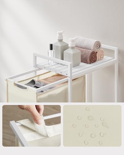 Image of VASAGLE Laundry Basket, Laundry Basket with Shelf, Laundry Basket, Oxford Fabric Laundry Bag, Removable, Metal Frame, 47 L, 42 x 28 x 75 cm, Cream White Matte White, BLH001W01