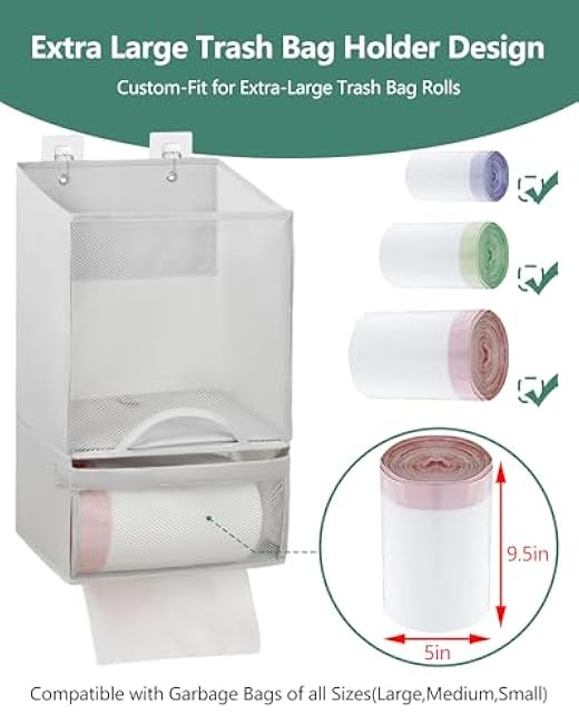 Bag Saver - Extra Large 2 in 1 Plastic Bag Holder Storage, Durable Mesh Grocery Hanging Trash Dispenser Roll Organizer for Home Kitchen/Bathroom/Laundry, Multi-purpose for Daily, Wall Mount