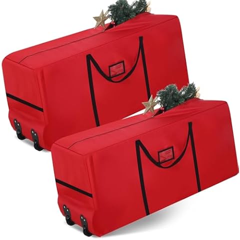 Wesnoy 2 Pcs Christmas Tree Storage Heavy Duty Containers 7.5 ft Zippered Rolling Tree Storage Bag Christmas Storage Box Christmas Tree Bag with Wheels and Handles for Disassembled Tree(Red) Cover