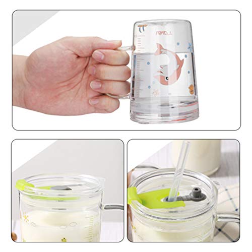 Copo de vidro Hemoton com canudo e tampa para micro-ondas, adorável copo de medição para crianças co