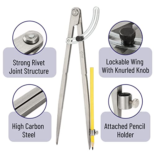 mr pen- professional compass for woodworking 8 inch compass with wing