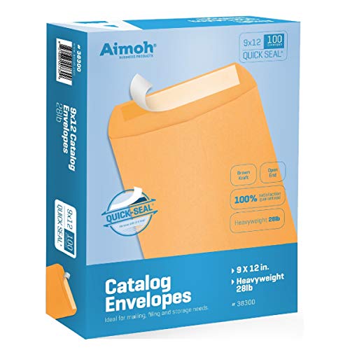 Aimoh 9 X 12 Self-Seal Brown Kraft Catalog Mailing Envelopes – 28lb – 100 Count, 9×12 Inch (38300)