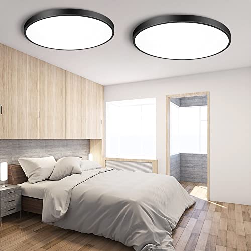 2 Pack LED Flush Mount Ceiling Light Fixture, 12 Inch 24W, Modern Flat Black Ceiling Lighting Fixture, 5000K Daylight White, 3200LM Low Profile Ceiling Lamp for Bedroom, Living Room, Hallway, Kitchen 2 Pack LED Flush Mount Ceiling Light Fixture, 12 Inch 24W, Modern Flat Black Ceiling Lighting Fixture, 5000K Daylight White, 3200LM Low Profile Ceiling Lamp for Bedroom, Living Room, Hallway, Kitchen