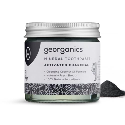 Georganics - Pasta de Dientes Blanqueadora Orgánica Rica en Minerales - Fórmula No Espumosa con Aceite de Coco Virgen Orgánico - Vegana y Cruelty Free, sin Flúor et SLS - Carbón Activo - 120ml