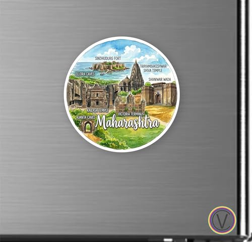 Image of Maharashtra Textured Finish Acrylic Fridge Magnet- UV Texture Printed, Stylish Multicolor Magnet for Fridge, Wardrobe & Metal Surfaces, Pack of 1 (Maharashtra 1)