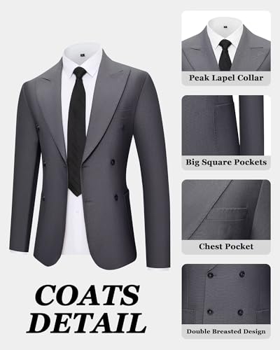 Mens Suit 3 Piece Slim Fit Double Breasted Tuxedo Suits Blazer Jacket Vest Pants Set Formal Wedding Prom Tux Sets for Men4