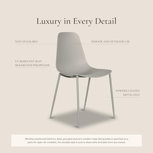 Image of Poly & BARK Isla Modern Kitchen Chairs Set of 4 - Plastic Dining Chair with Metal Legs - Quick Assembly Simple Cafe Chairs Plastic for Indoor or Outdoor - Feather Grey