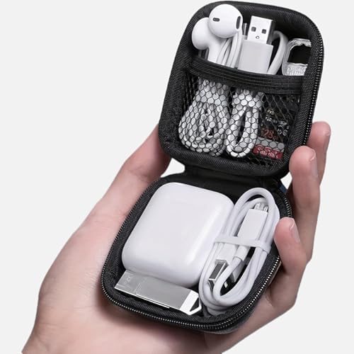 Caixa de acessórios eletrônicos portátil de EVA – Estojo de armazenamento de viagem à prova de choque para fones de ouvido, cabos de carregamento, adaptadores USB, organizador de cabos antienrolamento