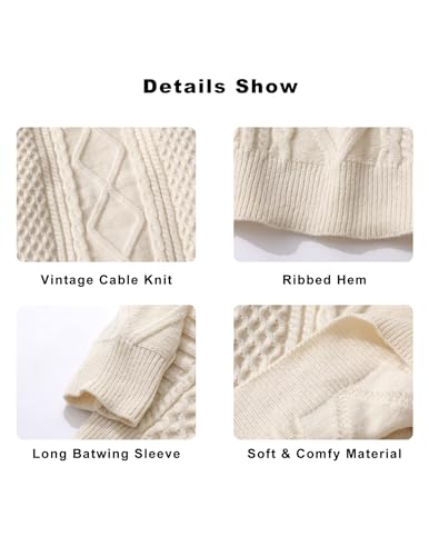 Vamtac Cable Knit Sweater Women Solid Oversized Pullover Sweaters Casual Vintage Crewneck Woven Tops