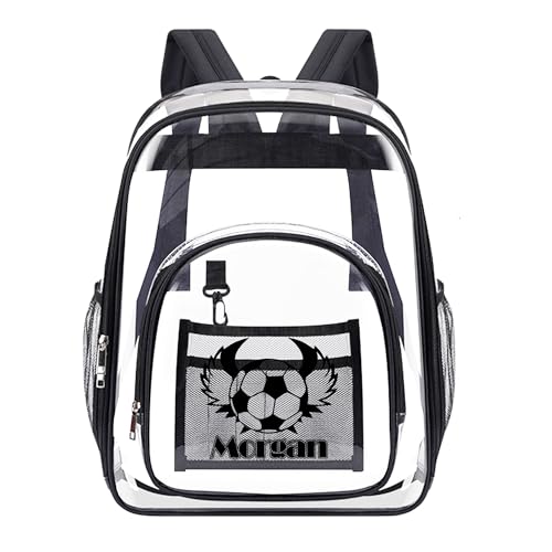 Personalized Clear Backpack Custom Clear Bookbag with Name PVC Heavy Duty Transparent Backpacks Cute See Through Backpack, Black - Style6-soccer