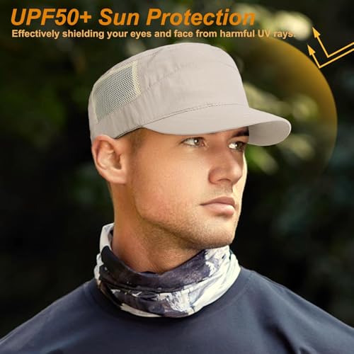 Image of Quick Dry Military Hats for Men - Army Cadet Patrol Cap Short Brim Flat Top Hat Summer Breathable Adjustable