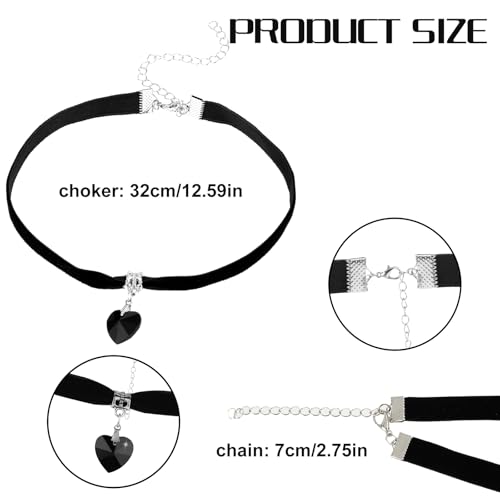 Yolev Choker Kette Damen Samt Herz Halskette Schwarz Gothic Choker Halsband Vintage Trachtenkette Herzkönigin Kostüm Damen für 80er 90er Party Valentinstag Halloween Cosplay (Schwarz)