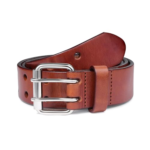MILORDE Men's Jean Leather Belt Double Prong, 35mm 100% Genuine Leather, Handmade, Classic Designs for Work and Casual2