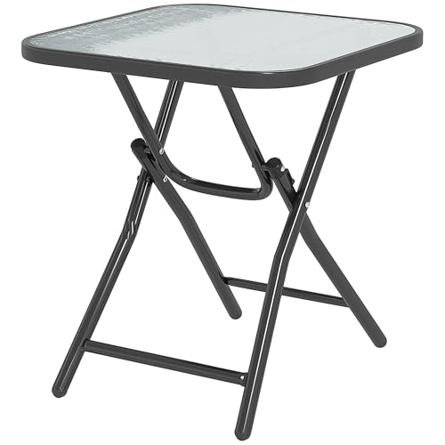 Outsunny Table Basse carrée Bistro de Jardin Pliable, 45 x 45 x 50 cm, métal Noir Plateau Verre...