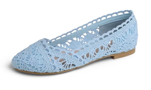 Image of FEVERSOLE Women's Comfort Breathable Knit Crochet Shoes Lace Ballet Flats