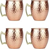 Pure copper Moscow Mule Mugs set of 4, Handcrafted & Hammered Cold Drinks, Beer, Wine Perfect for Bars and Parties 16oz